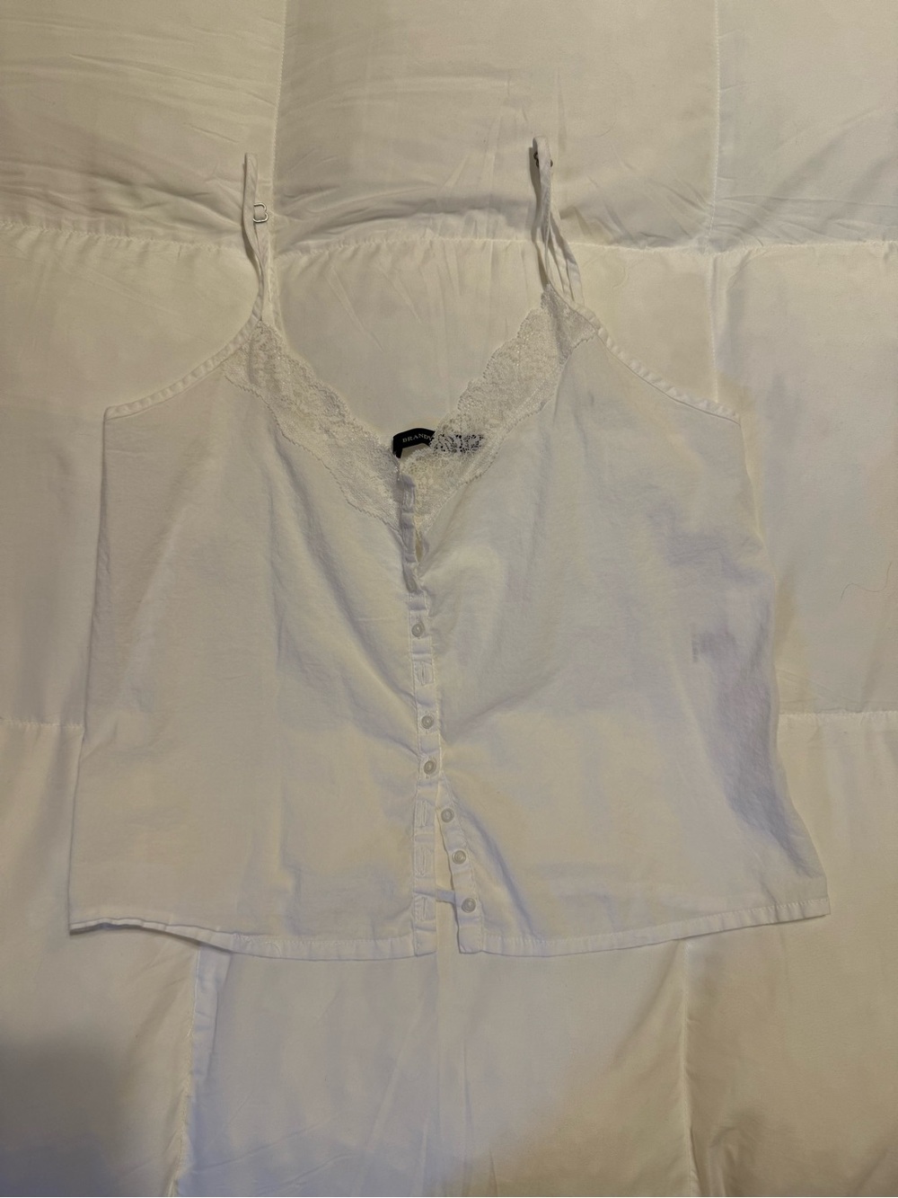 Brandy Melville White Lace-Trim Button Front Cami Top - Women